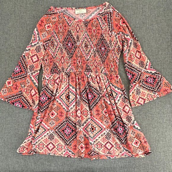 Bobbie Brooks Babydoll Top Pink Tan Orange White Black Small 3/4th Bell Sleeves - Picture 1 of 12